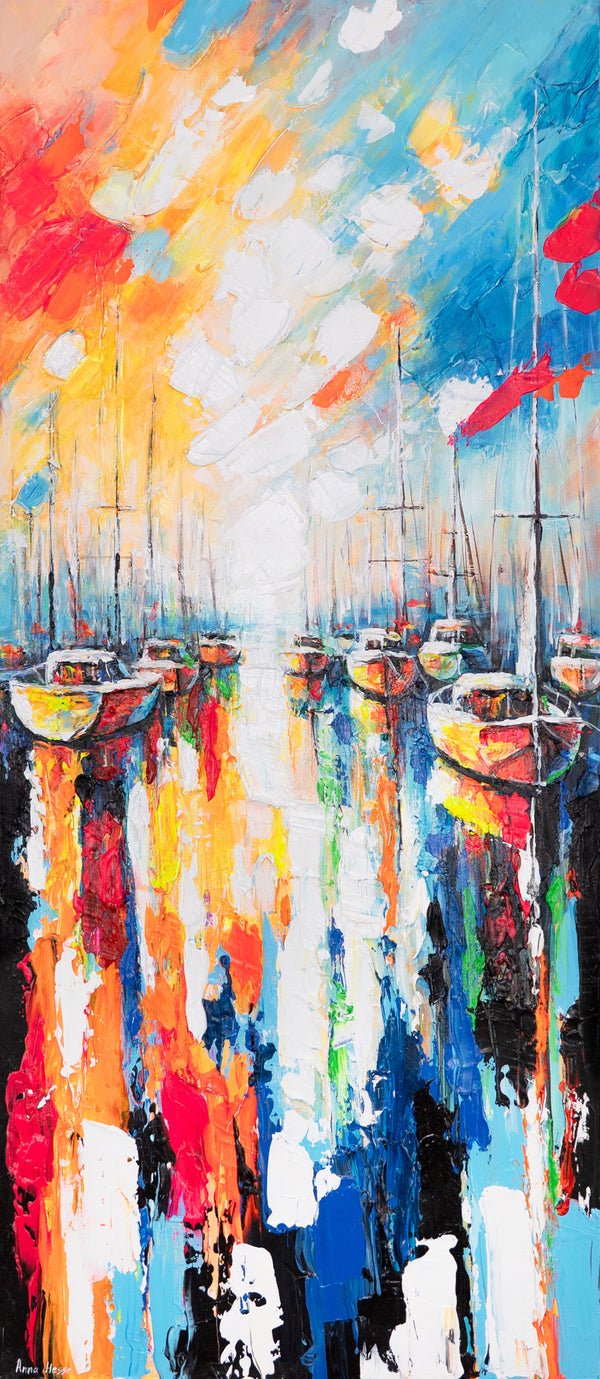 Handgeschilderde unieke stukken "Harmonie van de zee" - kleurrijk acrylschilderij op canvas 115x50cm