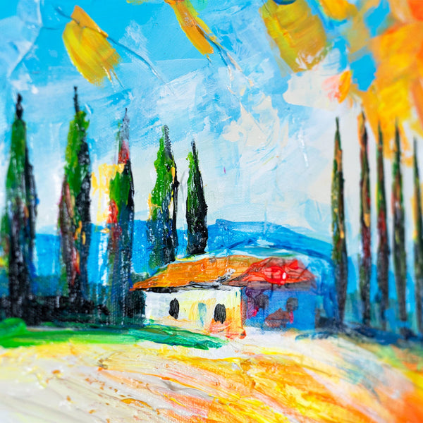 zypressen landschaft, landschaft acryl leinwand