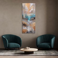 Wandbild im Wohnraum – Acrylbild in Türkis und Naturtönen