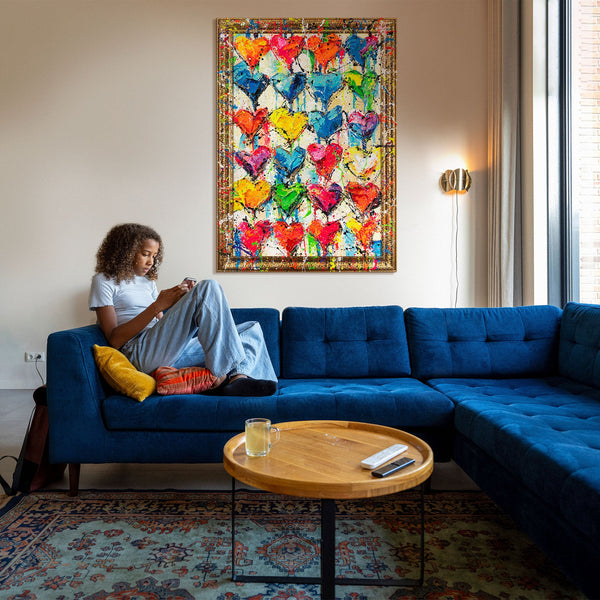 Handgeschilderde schilderijen met lijst moderne wanddecoratie voor de woonkamer "Palet van de liefde"