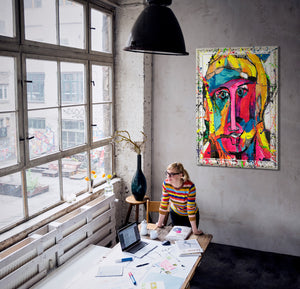 Abstrakte Acrylkunst Portrait bunt Struktur Leinwandbild