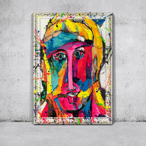 Acryl Strukturmalerei Gesicht Relief bunt Farbe modern