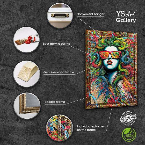 Abstract modern handgeschilderd schilderij op canvas met lijst – "De Mythe Neon"