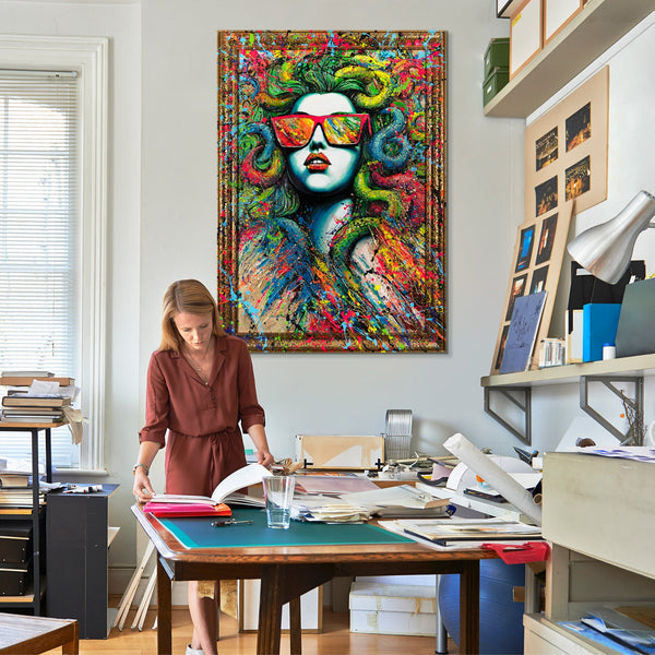 Abstract modern handgeschilderd schilderij op canvas met lijst – "De Mythe Neon"