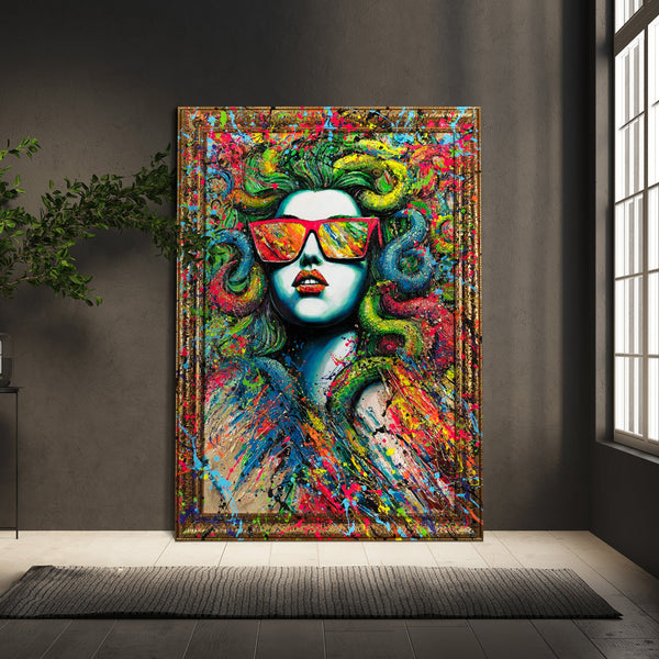 Abstract modern handgeschilderd schilderij op canvas met lijst – "De Mythe Neon"