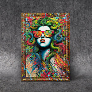 Abstract modern handgeschilderd schilderij op canvas met lijst – "De Mythe Neon"