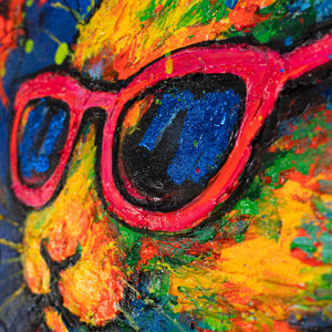 Moderne Wandkunst mit Rahmen – Abstraktes Gemälde "Party-Hase" auf Leinwand