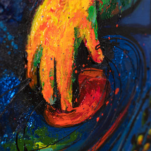 Moderne Wandkunst mit Rahmen – Abstraktes Gemälde "Party-Hase" auf Leinwand