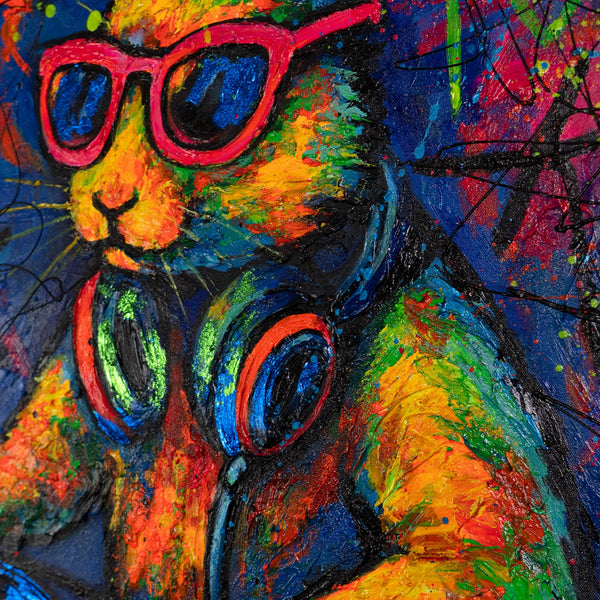 Moderne Wandkunst mit Rahmen – Abstraktes Gemälde "Party-Hase" auf Leinwand