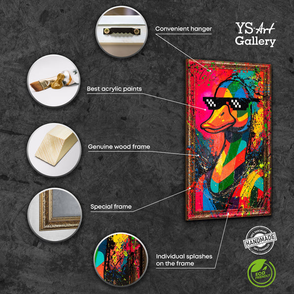 Moderne Wanddeko Wohnzimmer – Pop-Art Leinwandbild „Entchen-Vibe“