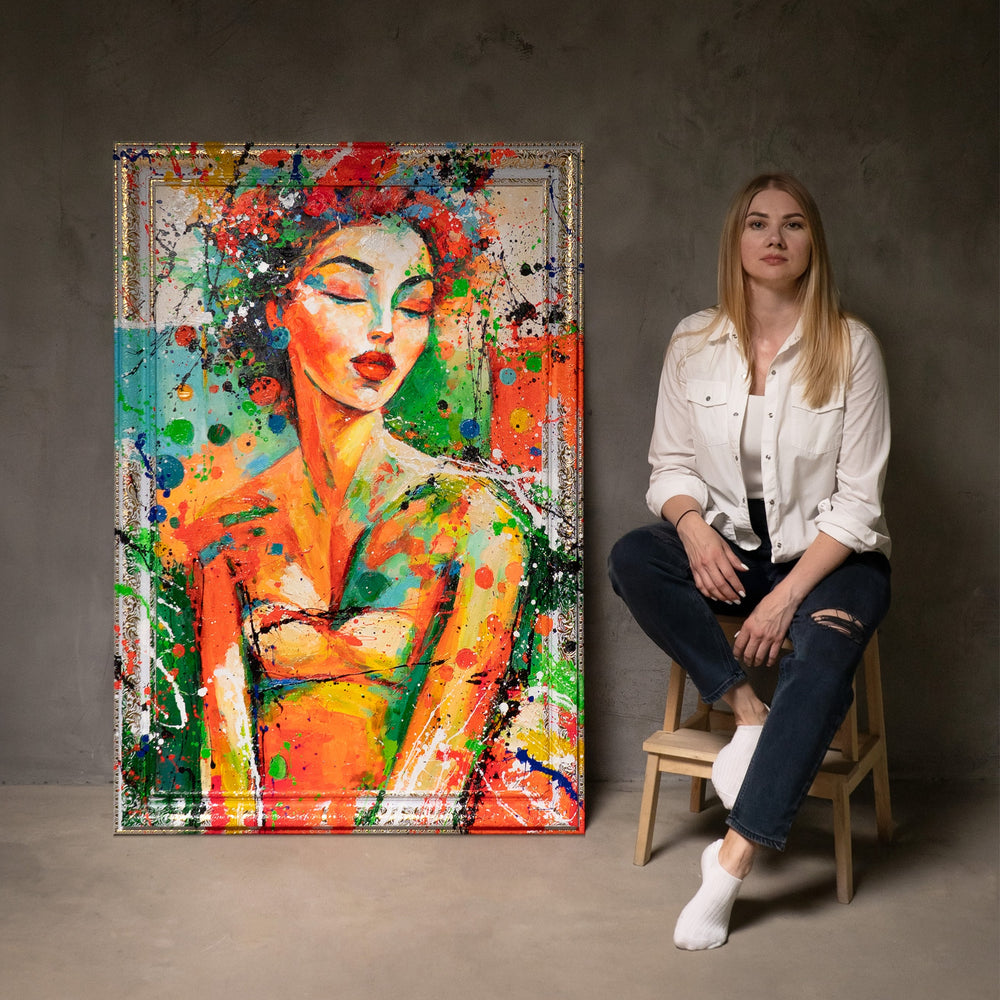 Moderne Wanddecoratie voor Woonkamer – Abstract schilderij op canvas „Kleur van haar Dromen“