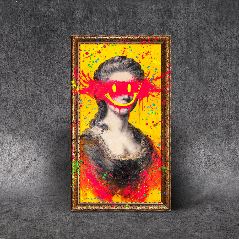 Pop Art Frauenporträt mit Smiley als modernes Leinwandbild