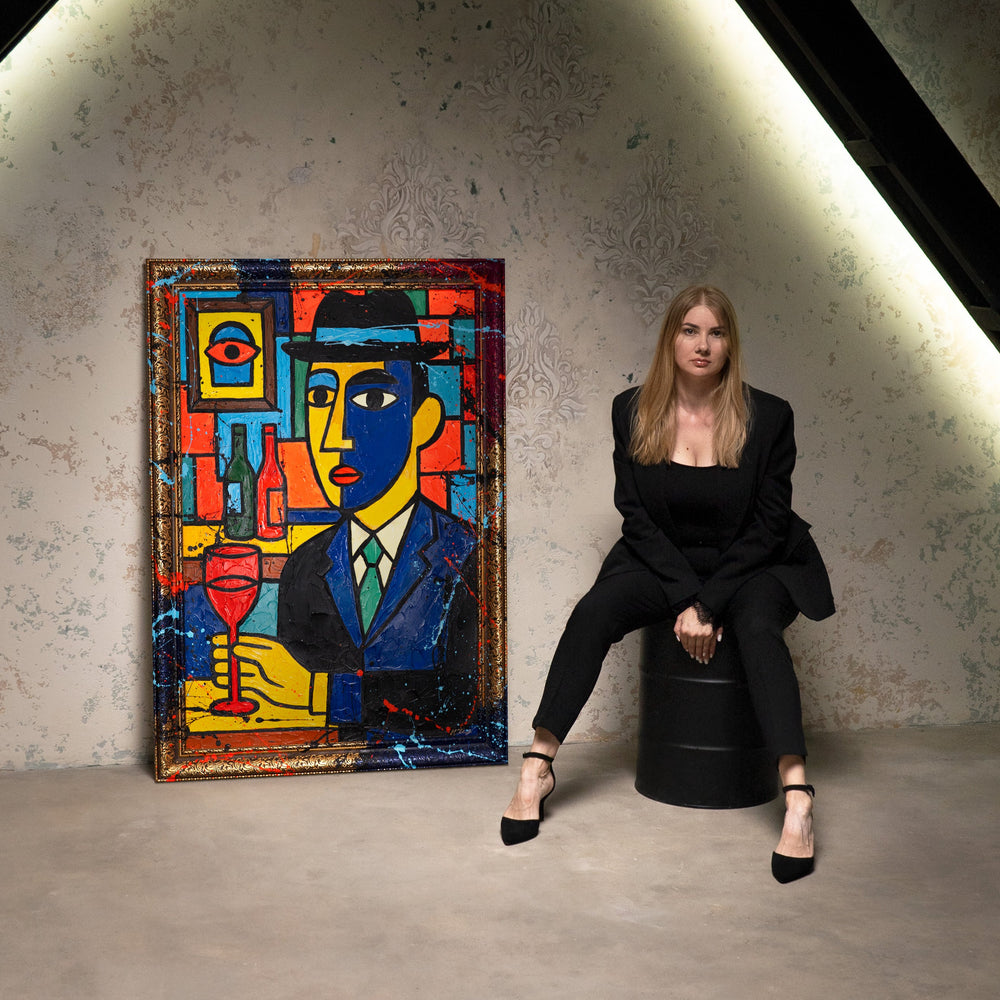 Handgeschilderd Pop-Art Portret "Bar" – Moderne Wanddecoratie voor Woonkamer
