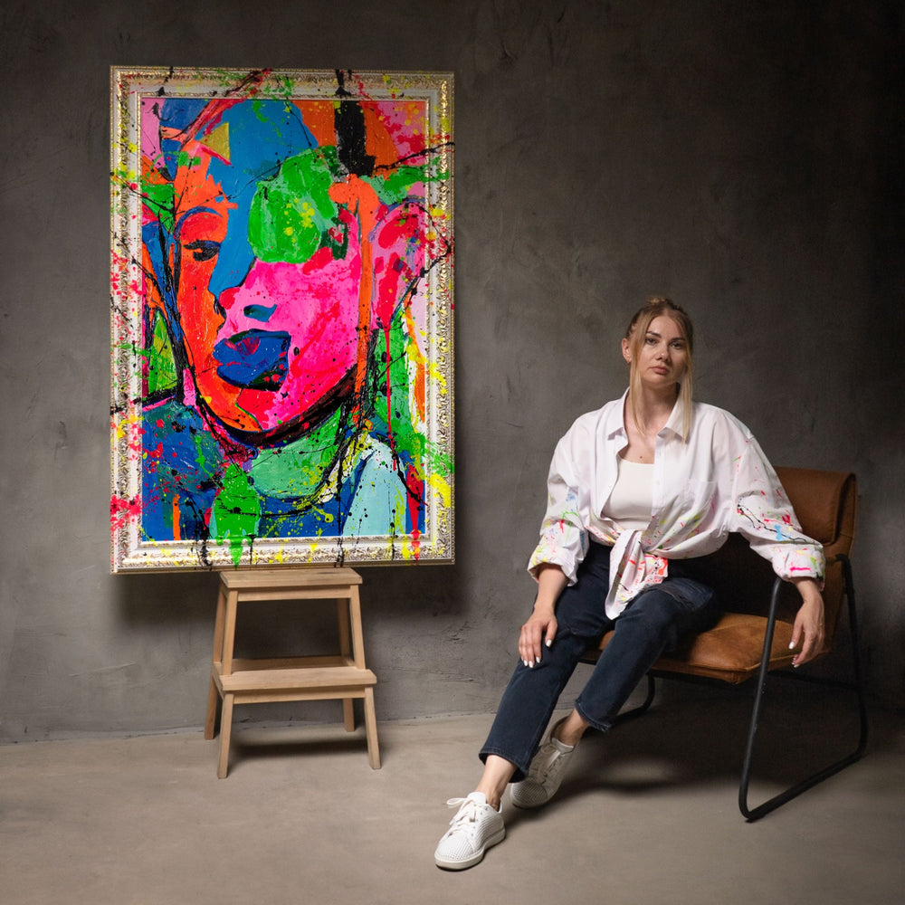 Handgeschilderd Abstract Portret "Emotie" – Moderne Kunst Schilderij
