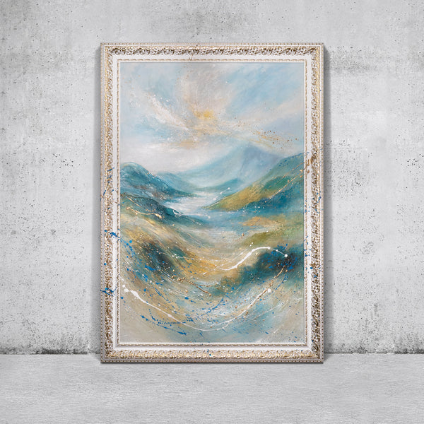 Handgeschilderd Abstract Landschap "Zacht Licht" – Moderne Natuur Wanddecoratie
