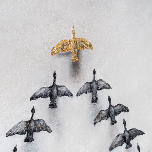 Together We Soar – handgemaltes Motivationsbild fürs Büro mit 3D-Relief, 140 × 70 cm