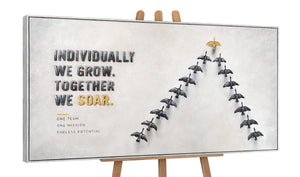Together We Soar – handgemaltes Motivationsbild fürs Büro mit 3D-Relief, 140 × 70 cm