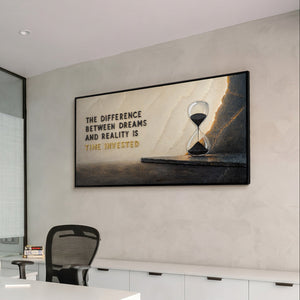 Time Invested – handgemaltes Motivationsbild fürs Büro mit 3D-Relief, 140 × 70 cm