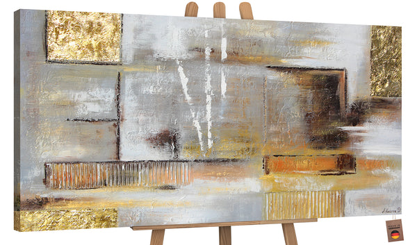 Handgeschilderd abstract schilderij 'Gouden Abstraktion' op canvas