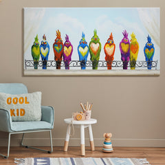Handgeschilderde acryl schilderijen – Leuke papegaaien op canvas