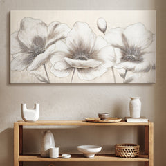Handgemaakte bloemen schilderij op canvas – Abstracte bloemen in grijs