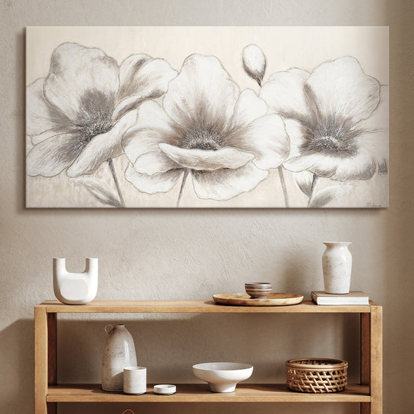 Handgemaakte bloemen schilderij op canvas – Abstracte bloemen in grijs