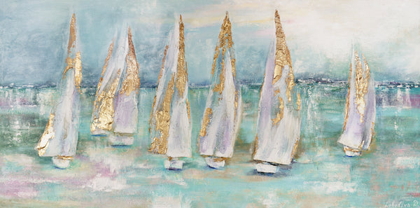 Handgeschilderd acrylcanvas “Segelbooten” – Maritieme wanddecoratie