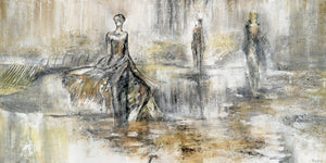 Acryl canvas “Modenschau” – Stijlvolle vrouwenfiguur in zachte aardetinten