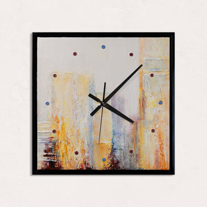Ausgefallene Wanduhr lautlos – Handgemalter Sonnenaufgang Lavendel & Gold, quadratisch