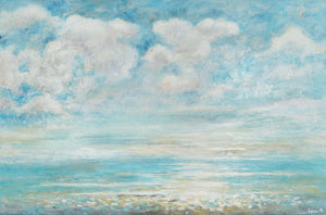 Handgeschilderd Canvas schilderij "Zomerkoelte" – Kleurrijke strandscène