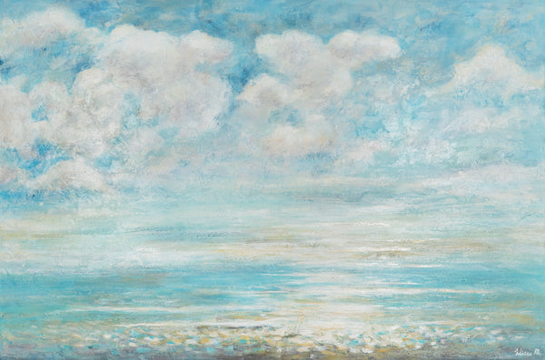 Handgeschilderd Canvas schilderij "Zomerkoelte" – Kleurrijke strandscène
