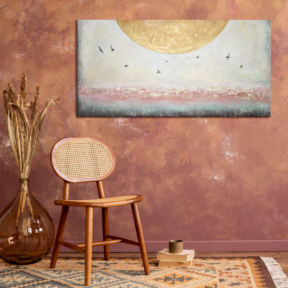 Abstrakte Landschaftsmalerei Handgemalt "Zonne-energie" - Schilderij voor uw woonkamer