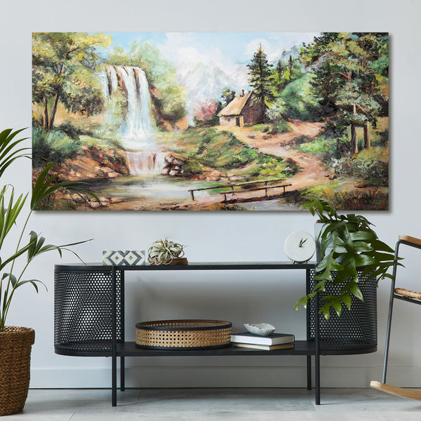 Handgeschilderd canvas schilderij acrylverf “Waterval” 120x60 cm