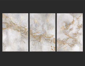 Triptychon „Geschichte" – Handgemaltes abstraktes Wandbild in Beige & Gold