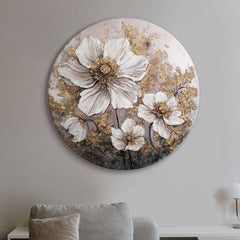  moderne wandkunst blumen, runde leinwand mit gold