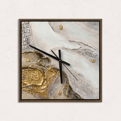 Ausgefallene Wanduhr lautlos – Handgemachtes Gold-Silber-Kontrast-Relief, quadratisch