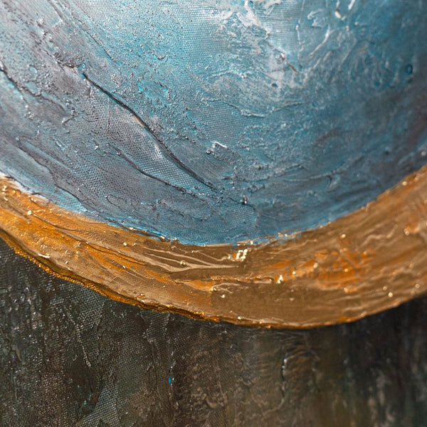 Abstrakte Acrylkunst mit gold blau Akzenten