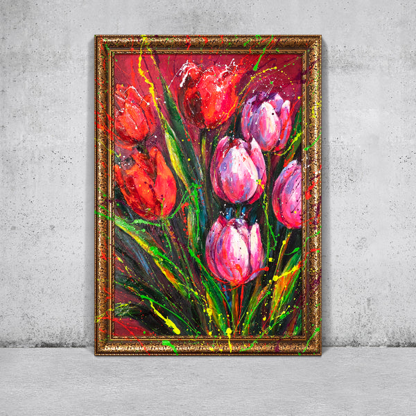 Abstrakte Tulpen Acryl Leinwandbild Kunst Wohnzimmer