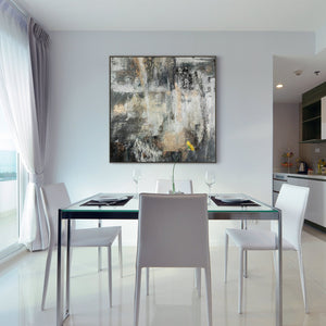 Abstraktes Acrylbild Grau Gold auf Staffelei Leinwandkunst