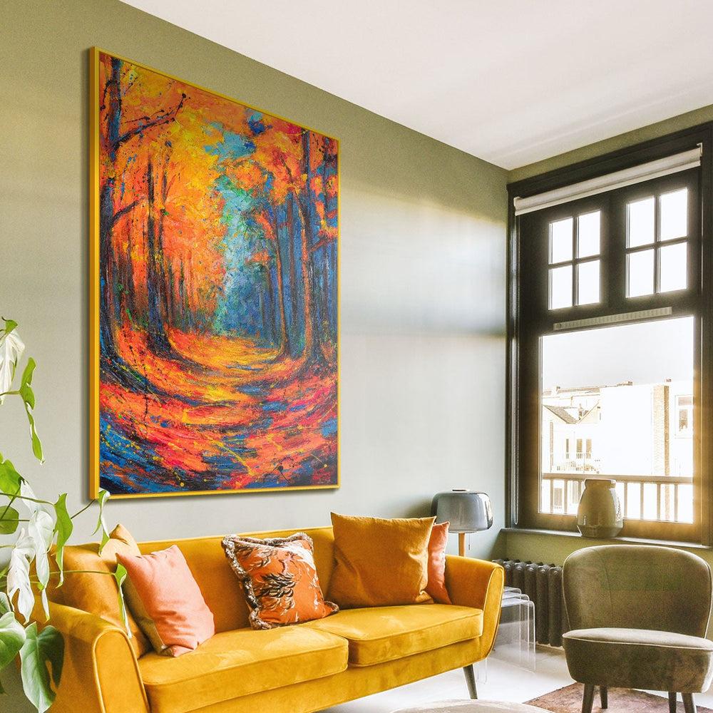 Abstraktes Acrylbild Orange Blau moderne Wandkunst Raum