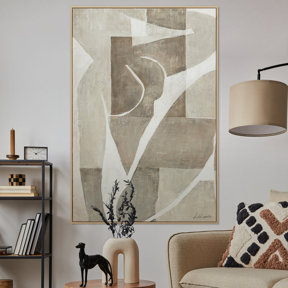 Abstraktes Leinwandbild Beige Grau geometrische Wandkunst