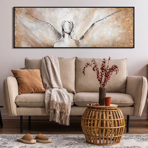 Abstraktes Leinwandbild Engel Gold Beige moderne Wandkunst