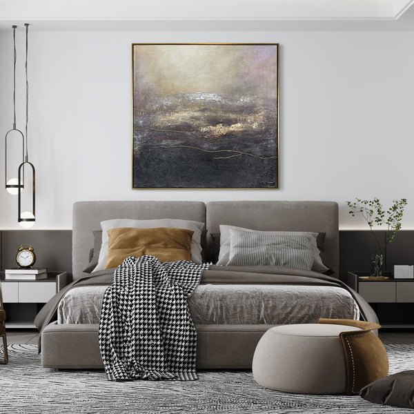 Abstraktes Leinwandbild Gold Violett Struktur moderne Kunst