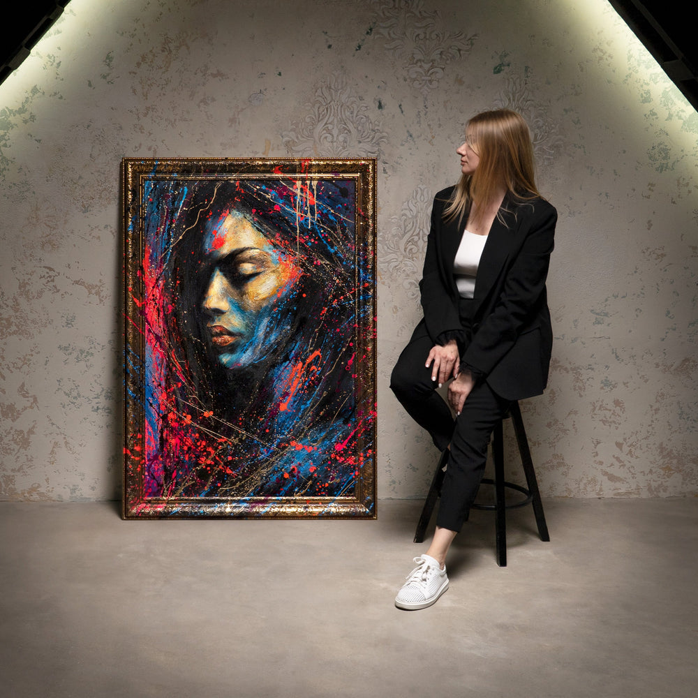 Abstraktes Porträt Frau handgemaltes Leinwandbild Atelier