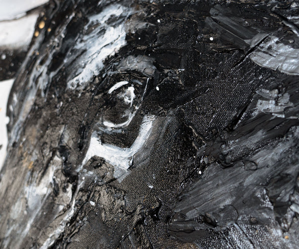 Nahaufnahme Bulle Acrylmalerei Schwarz Gold strukturierte Kunst