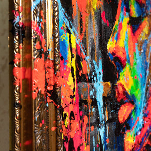 Bunte Linien und Spritzer abstrakte Acrylmalerei Detail