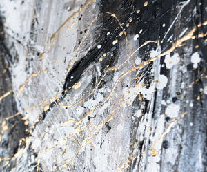 Farbspritzer Gold Schwarz Acrylmalerei Detail abstrakte Kunst