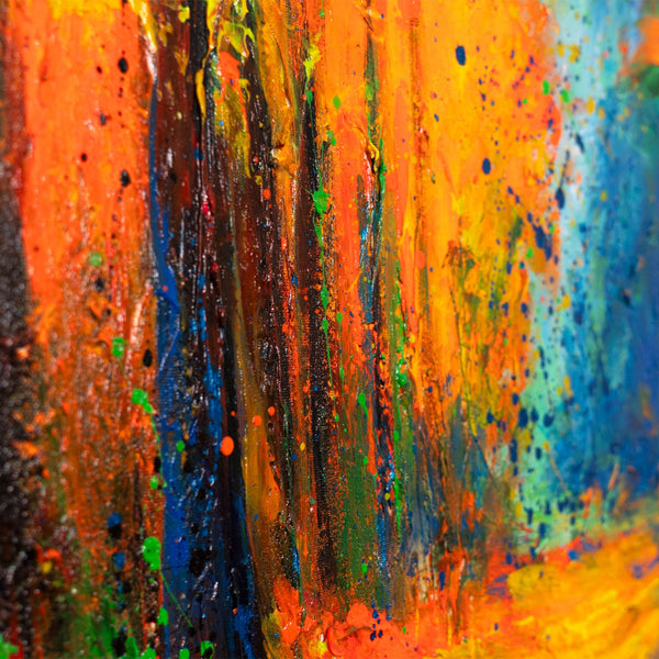 Farbstruktur Orange Blau handgemalte Acrylmalerei Detail