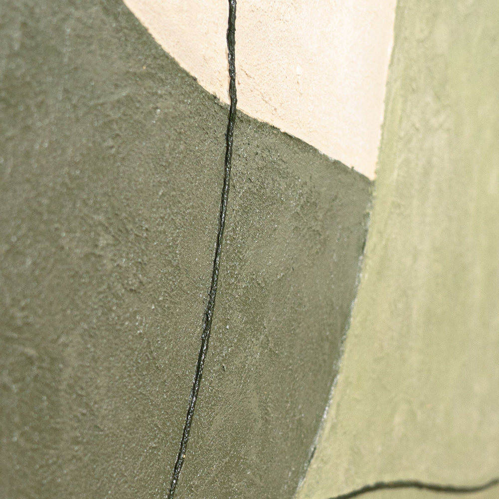 Abstracte wanddecoratie met structuur in beige, groen en goud – Modern acryl schilderij op canvas