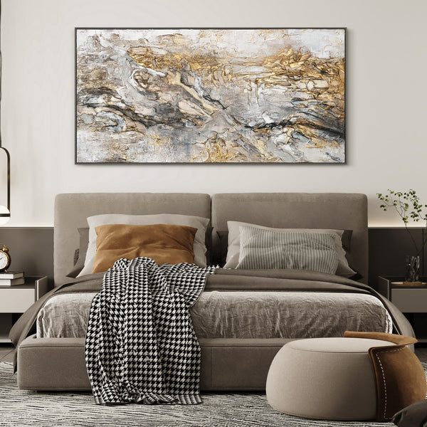 Handgemaltes Acrylbild Gold Grau auf Staffelei moderne Kunst